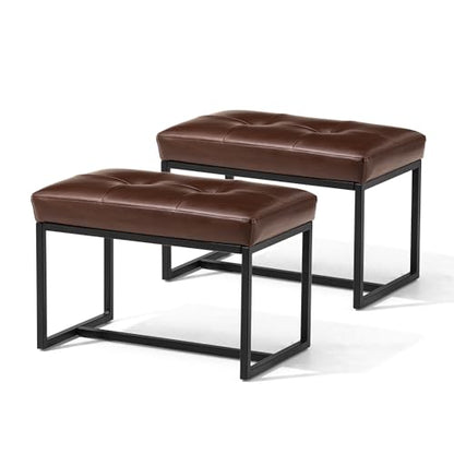 Glitzhome Ottoman Bench Pack of 2, Modern PU Leather Vanity Stools Chairs with Metal Frame, Makeup Stool Padded Foot Rest Stool for Living Room Vanity, Entryway, Bathroom, Brown - color: Brown, Pack of 2