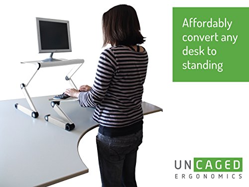 WorkEZ Adjustable Standing Desk Converter, Sit to Stand Desk Riser, Standing Desk for Laptop Monitor, Adjustable Height & Angle Negative Tilt, Silver - color: Silver