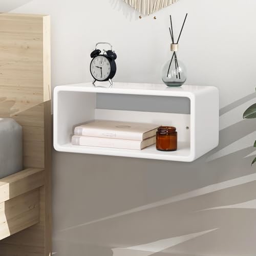 Floating Nightstand Wooden, Bedside Table, Nightstand Shelf, Handmade, Wall Mounted Bedside Shelf, Minimalist and Unique Style White 18”x 10”x 7.5” - color: B&white