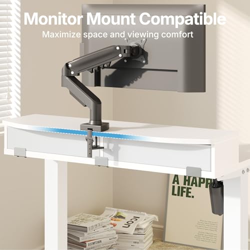 HUANUO 32" X 21" Electric Standing Desk with 2 Drawers, C-Clamp Mount Compatible, Height Adjustable Computer Desk, Home Office Stand Up Desk with 4 Preset Heights & 2 Hooks, White - color: White, size: 32" X 21"