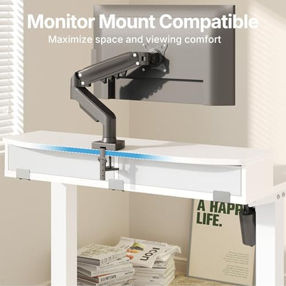 HUANUO 32" X 21" Electric Standing Desk with 2 Drawers, C-Clamp Mount Compatible, Height Adjustable Computer Desk, Home Office Stand Up Desk with 4 Preset Heights & 2 Hooks, White - color: White, size: 32" X 21"