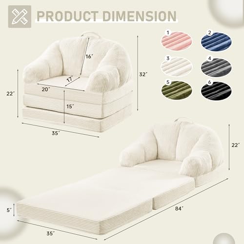 wanan Folding Sofa Bed, 3-in-1 Convertible Boneless Couch with Handle, Floor Lounger & Sleeper Chair for Adults, Comfy Folding Couch Single Sofa for Living Room Bedroom, Beige White - color: Beige White