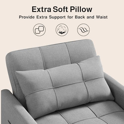 Sleeper Sofa Chair Bed, Convertible Sofa Chair 3-in-1, Gray | Adjustable Sleeper Chair Pullout Sofa Bed with Modern Linen Fabric for Living Room/Apartment - color: Light Gray