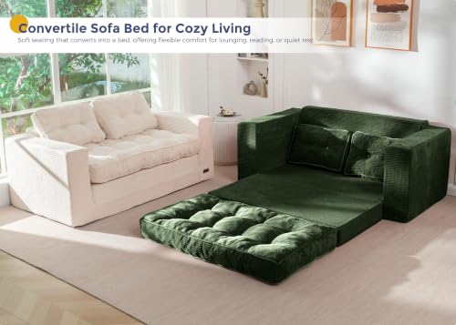 MAXYOYO Folding Sofa Bed, Convertible Sleeper Loveseat with Pillows | 2-Person Fold-Out Loveseat, Convertible Sleeper Bed with Supportive Pillows for Relaxing or Guests, Dark Green - color: Dark Green