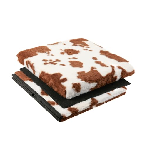 Luxe Faux Fur Storage Ottoman, Cowhide Brown/White, 12 x 12 x 12 in | Engineered Wood, Tool-Free Assembly, Modern Style, Seat And Footrest - color: Cowhide Brown/White, size: 12"D x 12"W x 12"H