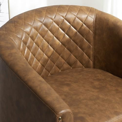 KINWELL 29" W Faux Leather Tufted PU Swivel Barrel Accent Chair, Coffee | No Assembly Vegan Leather Upholstered Swivel Club Chair with Nailhead Trim, Modern Armchair for Small Spaces Apartment - color: Coffee, style: Set of 1