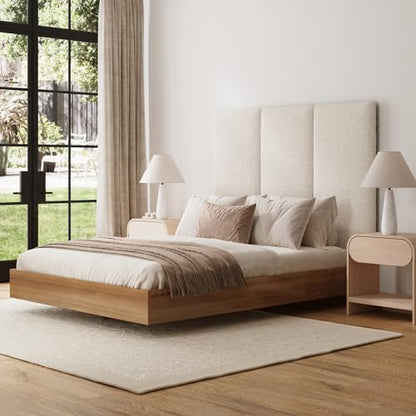 Nathan James Marissa Wall Mounted Upholstered Headboard, 3 Panel Headboard with Textured Boucle Upholstery for Queen Bed, White