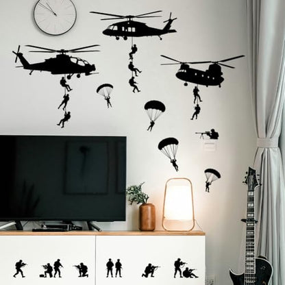 Helicopter and Parachute Wall Decals, Wall Stickers Decor | 2 Sheets 11.8"x37.8" Vinyl Removable Peel and Stick Murals, Plant Decor for Bedroom, Bathroom, Office, Classroom & Home - style: Helicopter and Parachute