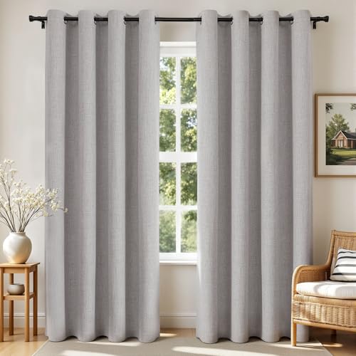 Joydeco Blackout Curtains 72 Inches Long 2 Panels Burg, Room Darkening Curtains for Bedroom, 100% Black Out Textured Thermal Drapes Privacy Protection 2 Panels Set(W52 x L72 Inch, Greyish White) - color: Greyish White, size: 52"W x 72"L (Pack of 2)