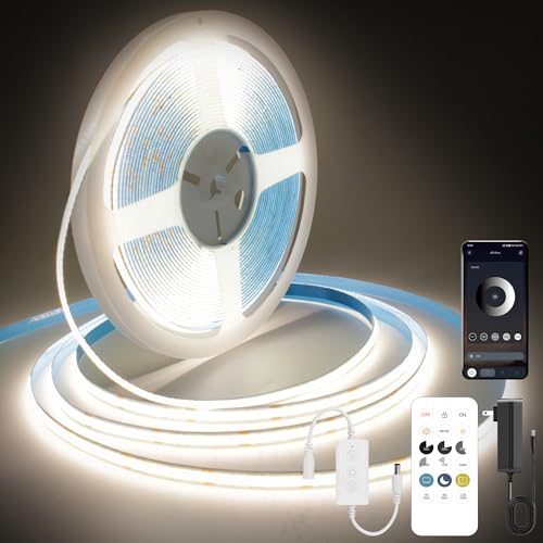 Pandery COB LED Strip Lights Natural White,24V Dimmable led Light Strip KIT with Remote and app Control,4000K 25FT/7.5m 8mmwide Ra>90 Cuttable Flexible Strip Lights for Bedroom,Wardrobe,Cabinet - color: 4000K Natural White, size: 25FT