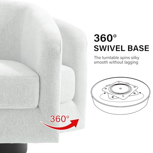 Swivel Barrel Accent Chair, Comfy Reading Armchair, Cream Beige, Set of 1 | Club Chairs for Adults, Low-Back Design, Modern Round Style, Solid Wood Frame & Metal Swivel Base, For Living Room & Bedroom - color: Cream Beige