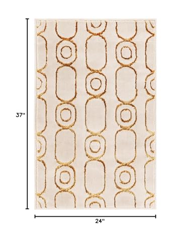 Rugs.com Vogue Geo Collection Rug – 2x3 White Medium-Pile Rug Perfect for Entryways, Kitchens, Breakfast Nooks, Accent Pieces - color: White and Gold, size: 2' x 3' Rectangular