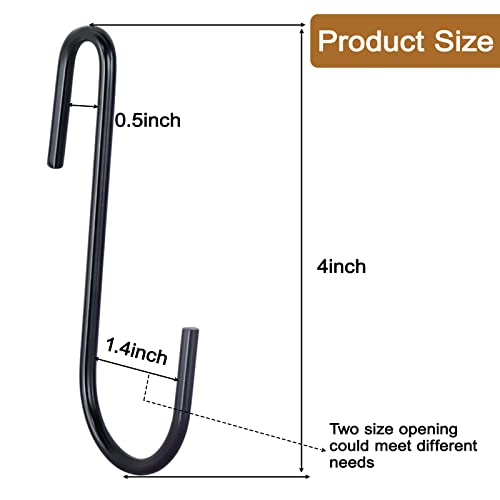 ESFUN 30 Pack Heavy Duty S Hooks 4 inch Black S Shaped Hooks Hanging Hangers Pan Pot Holder Rack Hooks for Kitchenware Spoons Pans Pots Utensils Clothes Bags Towels Plants - size: 4.0 inch