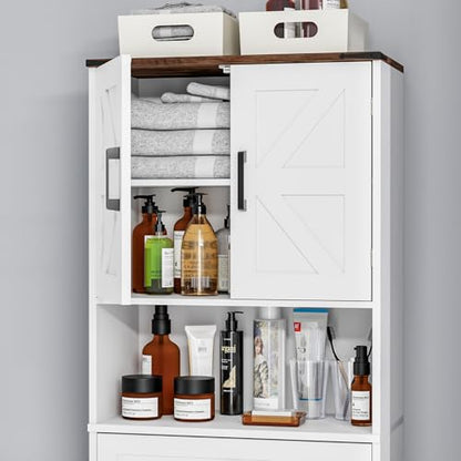 Farmhouse Kitchen Pantry Cabinet, 67" Tall Kitchen Storage Cabinet, Kitchen Hutch with Microwave Stand & Barn Doors and Drawers for Dining Room, Living Room, Study - color: White, style: Farmhouse