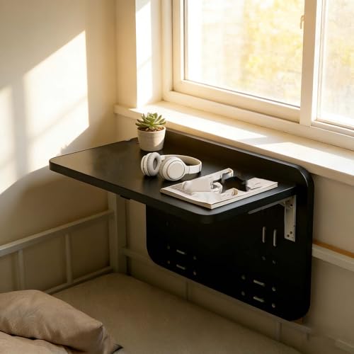 Wall Mounted Desk Folding, Fold Down Table Wall Mounted - Space-Saving Foldable Table for Bedroom, Dorm & Apartment(Black)