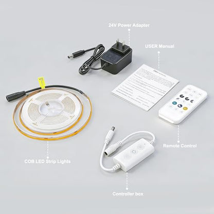 AXMOTUT 9.84ft Smart COB LED Strip Lights, 24V Warm White 2700K Dimmable LED Light Strips, High Bright LED tape light with Power Supply and app Control LED lights for TV,mirror, Kitchen Cabinet, Shelf - size: 2700K/9.84ft