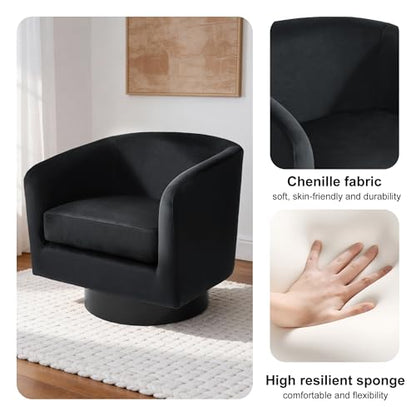 Swivel Barrel Accent Chair, Comfy Reading Armchair, Black, Set of 1 | Club Chairs for Adults, Low-Back Design, Modern Round Style, Solid Wood Frame & Metal Swivel Base, For Living Room & Bedroom - color: Black