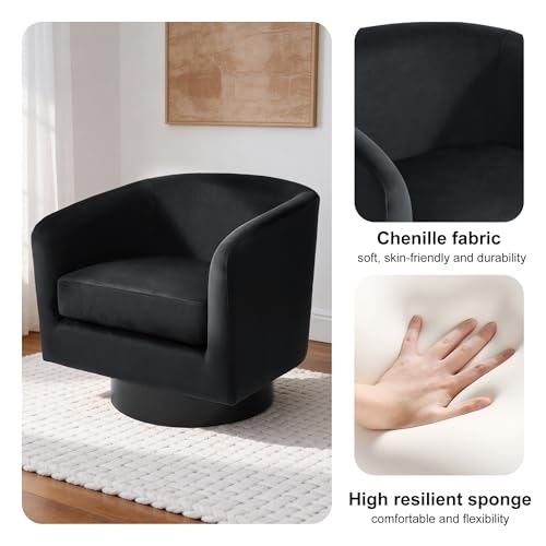 Swivel Barrel Accent Chair, Comfy Reading Armchair, Black, Set of 2 | Club Chairs for Adults, Low-Back Design, Modern Round Style, Solid Wood Frame & Metal Swivel Base, For Living Room & Bedroom - color: Black