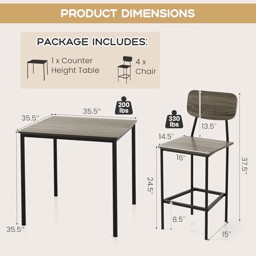 Giantex 5-Piece Dining Table Set W/Counter Height Table & 4 Bar Stools, Modern Kitchen Dining Set W/Footrest & Backrest, Space-Saving Dinette Set for Pub, Dining Room, Restaurant (Black Oak) - color: Black Oak
