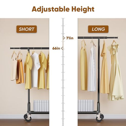 HOKEEPER Clothes Rack Collapsible Clothing Rack Capacity 525LBS Black | Clothing Racks on Wheels Heavy Duty Rolling Clothes Rack for Hanging Clothes for bedroom, Commercial, 22"D x 75"W x 71"H - color: Black