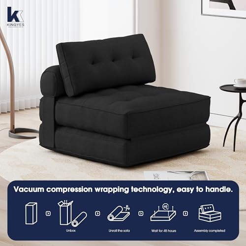 Folding Chair Bed, 3 in 1 Convertible Sleeper Chair with Pillow, Black - color: Carbon Black, size: Classic