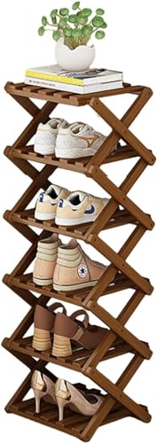 YYW Bamboo Shoe Rack for Entryway, Foldable Free Standing for Closet | Installation-Free Vertical Shoe Racks, Shoe Shelf for Living Room Bedroom, Easy To Assemble, Tawny 6 Layers - color: Tawny-6 Layers