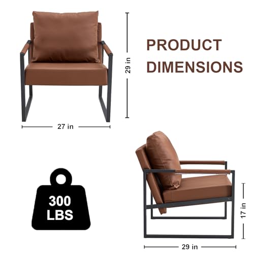Modern PU Leather Accent Chair, Industrial Waterproof Armchair with Thick High-Density Foam Cushion, Sturdy Metal Frame 300lbs Capacity, Compact Reading Lounge Chair for Living Room Bedroom Office