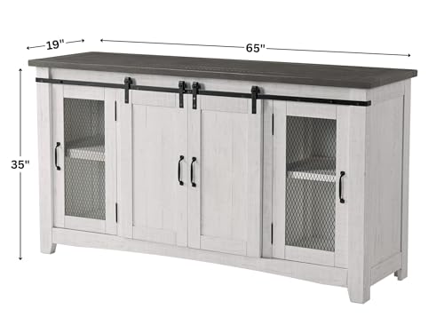 Martin Svensson Home Rustic 65" Wood Entertainment Center, White and Grey | Solid Pine, TV Stand, Sliding Doors, Adjustable Shelves & Cable Management, for TVs up to 70" - color: White and Grey Stain