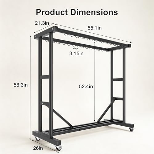 Heavy Duty Clothes Rack, Thickened Stainless Steel Frame, Black | Thickened stainless steel frame, high load capacity, home & commercial, rust-resistant, stable without wobbling - color: Black