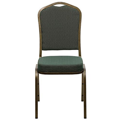 Flash Furniture Hercules Fabric Crown Back Stackable Banquet Chair, Green | Gold Vein Frame, Fabric Upholstery - color: Green Patterned Fabric/Gold Vein Frame, size: Set of 1