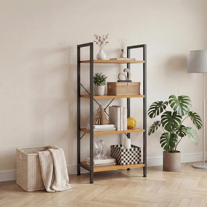 DUMOS 4 Tiers Open Bookshelf, Classic Freestanding Tall Display Shelf, Multifunctional Storage Organizer Rack for Living Room Home Office, Sturdy Bookcase for Books/Movies, Wood | Multifunctional Storage Organizer Rack for Living Room Home Office, Sturdy