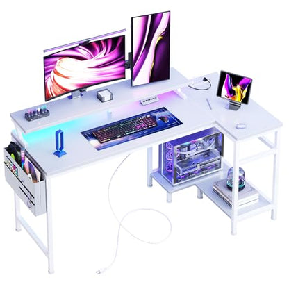 DUMOS 48 Inch L Shaped Computer Gaming Desk with Storage Shelves, White - color: White, size: 48-IN