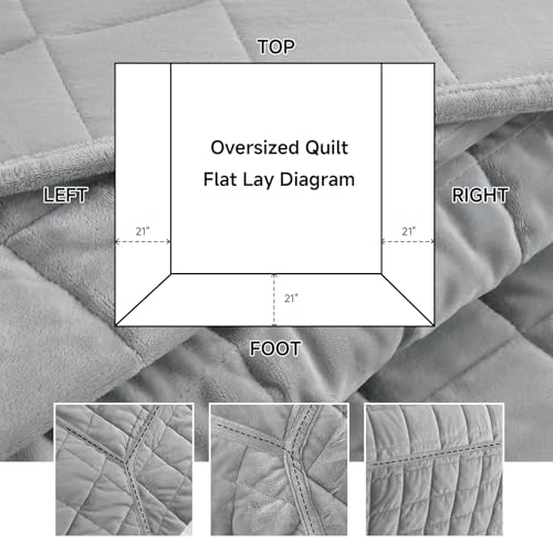Velvet Quilt Super King Size, Luxury Soft Bedding Set, Lightweight Cozy Warm Quilted 3-Piece Velvet Coverlet Bedspread Sets with 2 Pillow Shams for All Season Grey - color: Grey, size: Super King(128"x120")