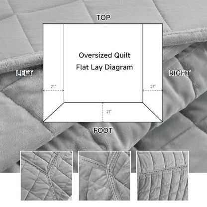 Velvet Quilt Oversized King Size, Luxury Soft Bedding Set, Lightweight Cozy Warm Quilted 3-Piece Velvet Coverlet Bedspread Sets with 2 Pillow Shams for All Season Grey - color: Grey, size: Oversized King(120"x120")
