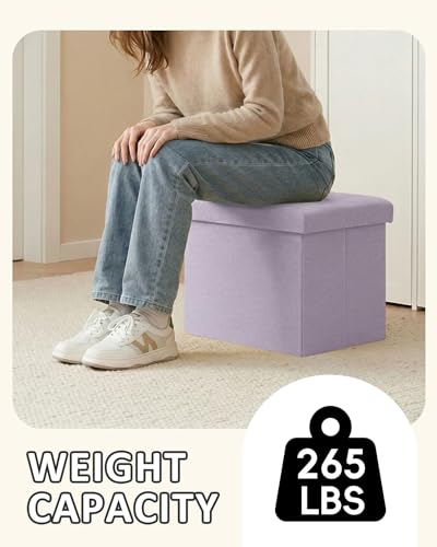 PINPLUS Flat Top Folding Linen Storage Ottoman 16.5", 36L Collapsible Storage Cube with Lid, 250 lbs Load Capacity, Fabric Foot Rest Seat for Living Room, Bedroom, Closet,Light Purple - color: Light Purple