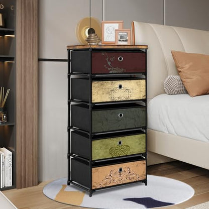 VASICAR Nightstand with 5 Drawers, Clothes Storage Organizer, Small Fabric Dresser for Bedroom, Closet, Entryway, Hallway, Nursery, Dorm - size: 12.6"D x 16.5"W x 40.9"H (5 Drawers)