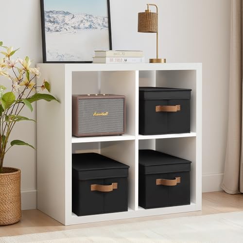 StorageWorks Fabric Storage Bins with Lids, Closet Storage Bins | Lidded Dust-proof, Easy Pull Handles, Foldable, Stackable, Ideal for Clothes Blanket Towel, Large, Black, 3-Pack - color: Black, size: Large