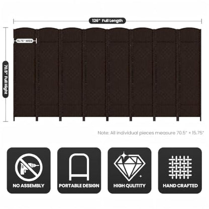 8 Panel Folding Room Divider,Woven Privacy Screen,Chocolate | Solid wood frame, handcrafted diamond pattern, 6FT tall, extends to 126 inches wide, no assembly required - color: Chocolate, size: 8-Panel