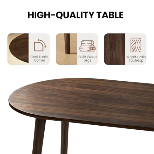 63" Oval Dining Table Set for 4 with Solid Wood Legs | 5 Piece Walnut Dining Table Set for Kitchen and Dining Room Furniture, 4 Grey Dining Chairs, Mid Century Modern - color: Walnut Table C-grey Chairs