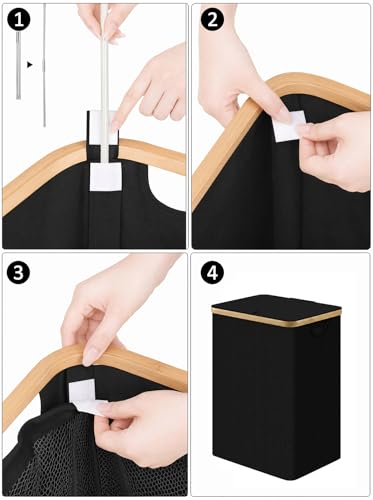 IEGrow Laundry Hamper with Lid,85L Laundry Basket with Mesh Bags,Black | Dirty Clothes Hamper Basket with Bamboo Handle for Clothes Towels - color: Black, size: 85L
