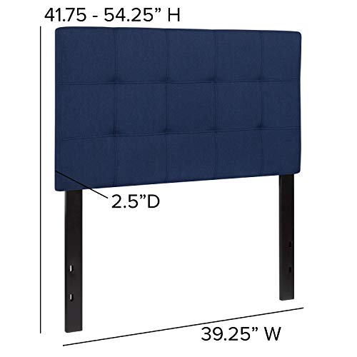 Quilted Tufted Upholstered Twin Size Headboard in Navy Fabric - color: Navy, size: Twin