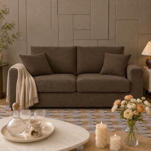 69'' Loveseat Sofa,Modern Fabric 2-Seater Sofa with 2 Pillows(Coffee) | Small Couches for Living Room, Office,Apartment, Small Spaces,21 in Deep Seat - color: 1