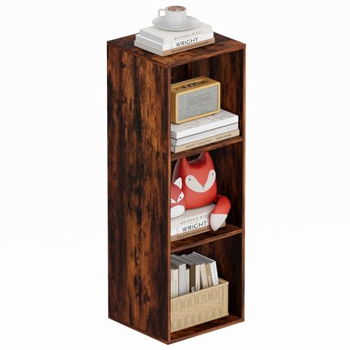 Book Shelf, Wooden Cube Storage Organizer with 11" Open Cubes, Stackable Bookcase for Room Divider Storage, 3 Tier Bookshelf for Living Room, Bedroom, Office (Indonesian Antique Oak, 3-Cube) - color: Indonesian Antique Oak, size: 3-Cube