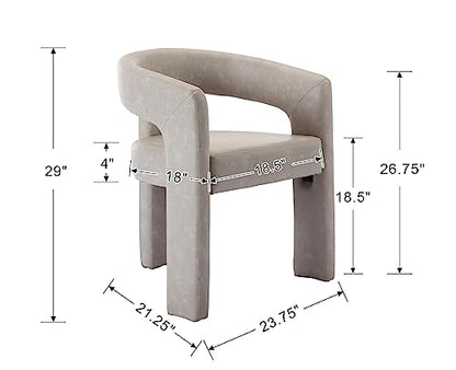 HNY Modern PU Leather Barrel Single Dining Chair, Grey | Upholstered Accent Armchair With Wide Seat Stylish Design For Living Room Bedroom Vanity And Small Spaces - color: Grey Pu