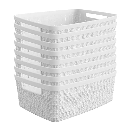Curver Set of 8 Small 4.5L Jute Decorative Plastic Organization and Storage Baskets - Perfect Bins for Home Office, Closet Shelves, Kitchen Pantry and All Bedroom Essentials, White - color: White, size: Small 4.5L