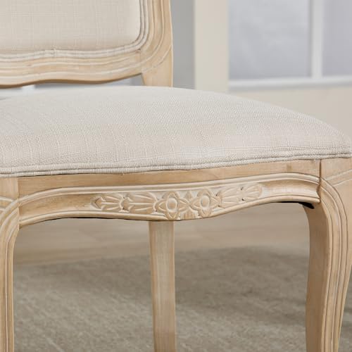 Kmax French Dining Chairs Set of 2, Farbric Upholstered Dining Chairs with Elegant Curved Legs High Back Armless Kitchen Chairs Side Chairs for Dining Room Restaurant - Linen, Beige/Natural Legs - color: Fan-back/Beige Seat/Natural Leg, size: 2 Chairs