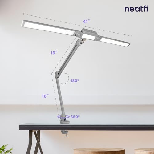 Neatfi Pro LED Desk Lamp | 3,000 Lumens | Dimmable 30W Desk Light | 360 SMD LEDs | CRI 95 | Adjustable Color Temperature | Home, Office, or Workbench (Silver, 41-Inch, CCT with Clamp) - color: Silver