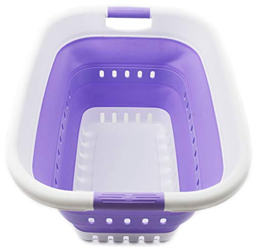 SAMMART 37L (9.77 gallon) Collapsible Plastic Laundry Basket - Foldable Pop Up Storage Container/Organizer - Space Saving Hamper/Basket (1, White/Lt. Purple) - color: White/Lt. Purple
