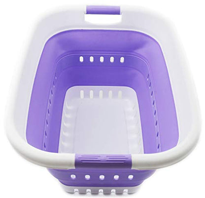 SAMMART 37L (9.77 gallon) Collapsible Plastic Laundry Basket - Foldable Pop Up Storage Container/Organizer - Space Saving Hamper/Basket (1, White/Lt. Purple) - color: White/Lt. Purple