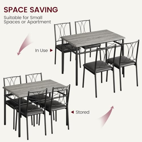 CABIHOME Dining Table Set - 5 Piece Rectangle Kitchen Table with 4 Upholstered Chairs, Perfect for Small Spaces & Apartments - Retro Gray - color: Retro Gray, size: Table with 4 Upholstered Chairs